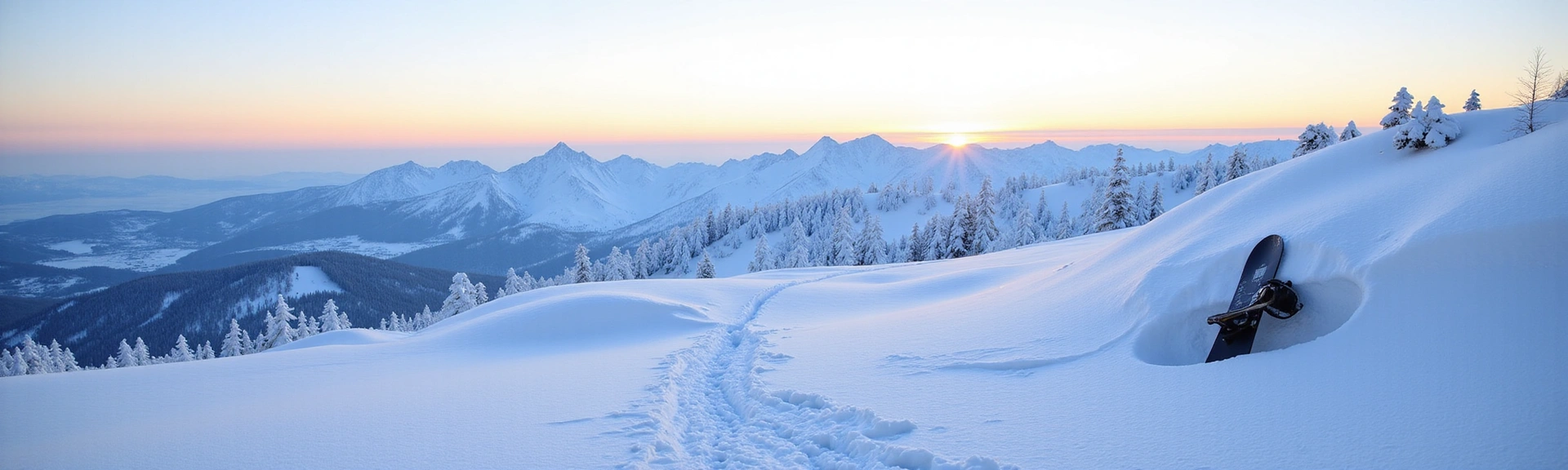 Serene winter landscape with subtle athletic elements, symbolizing the spirit of Winter Sports USA