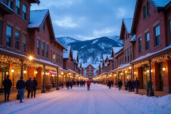 Vibrant downtown Aspen street scene with Christmas lights