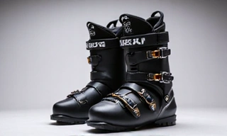 A pair of high-performance ski boots designed for comfort and precision, with buckles and power straps visible.