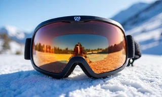 A pair of anti-fog ski goggles with a wide field of vision and mirrored lenses, protecting eyes from sun and snow.