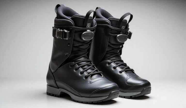 A pair of high-performance snowboard boots, clean and ready for use.