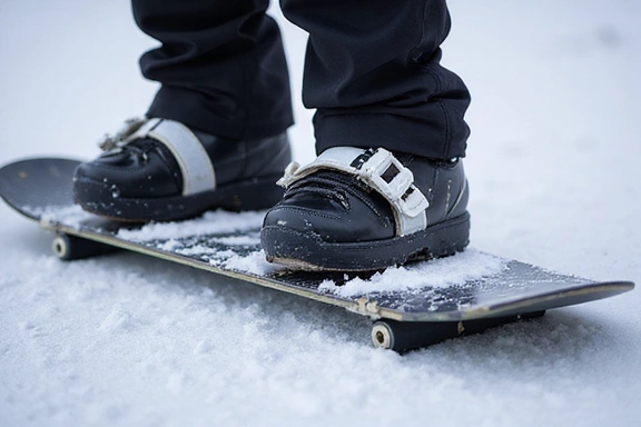 A close-up of a snowboarder's feet in bindings, demonstrating proper stance and edge engagement.