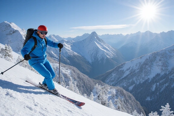 Skier descending a snowy mountain