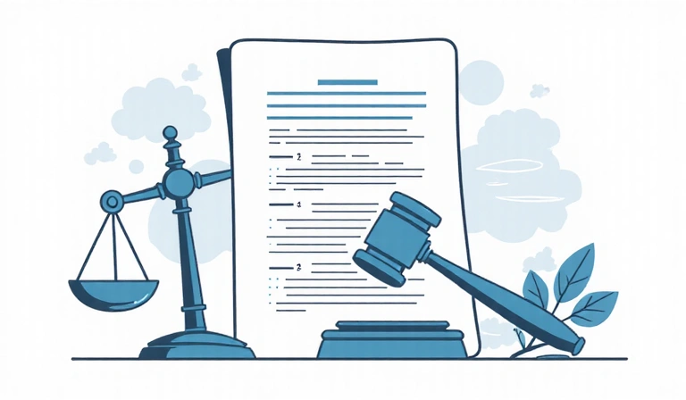 A stylized illustration of a set of rules or guidelines, with a gavel and balance scale, representing legal conduct.
