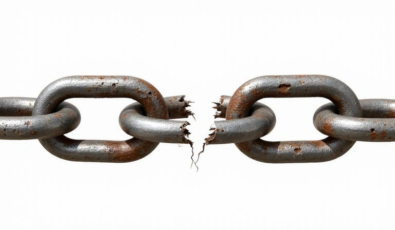 A broken chain link, symbolizing the limitation of liability or a break in responsibility.
