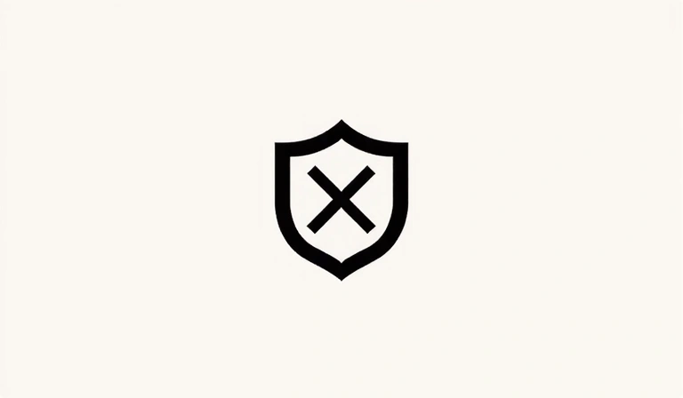 A shield icon with a prominent 'X' or 'No' symbol, representing a disclaimer or lack of warranty.