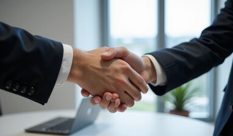 A person shaking hands, symbolizing agreement and acceptance of terms.